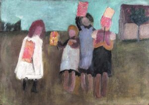 Paula Modersohn-Becker, Kinder mit Laternen vor Haus, um 1901, Privatbesitz © Kunsthandel Wolfgang Werner Bremen/Berlin